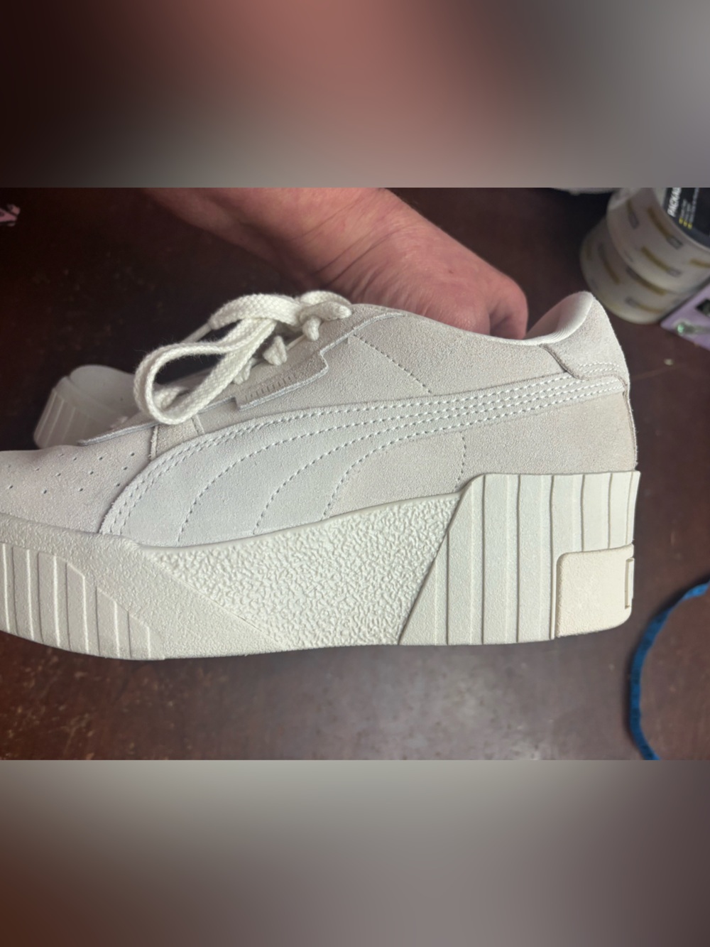 Puma marshmallow Cali trainer tonal wedge sneaker full suede upper 8 athletic - Picture 2 of 10
